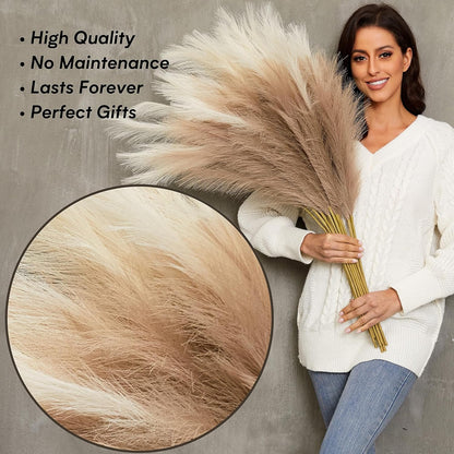Faux Pampas Grass, 9 PCS 37''/3.1FT Tall Fluffy Fake Pompas Floral, Large Artificial Pompous Grass Branches for Floor Vase Fillers, Boho Farmhouse Room Wedding Decor (White)