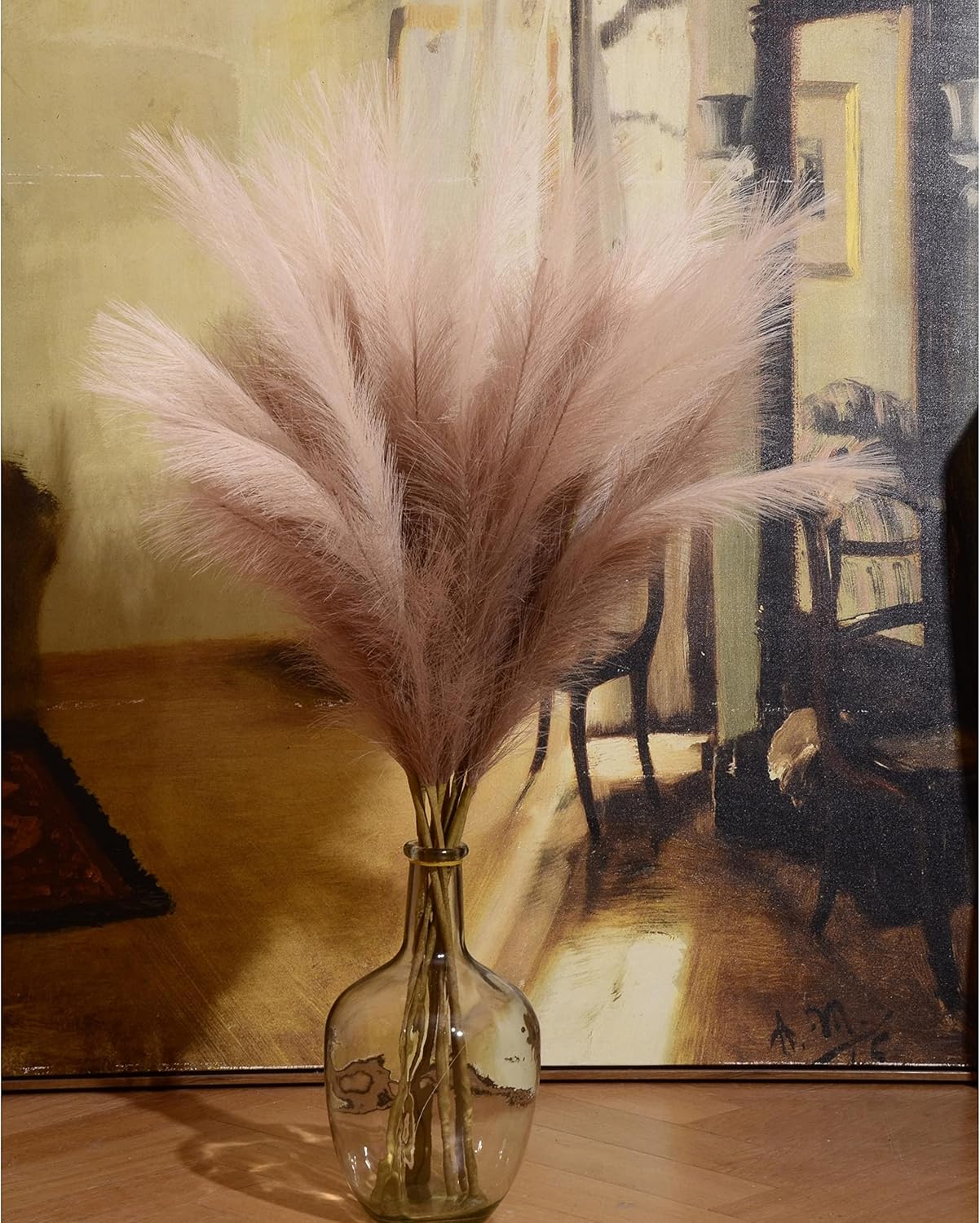 Faux Pampas Grass, 9 PCS 37''/3.1FT Tall Fluffy Fake Pompas Floral, Large Artificial Pompous Grass Branches for Floor Vase Fillers, Boho Farmhouse Room Wedding Decor (White)