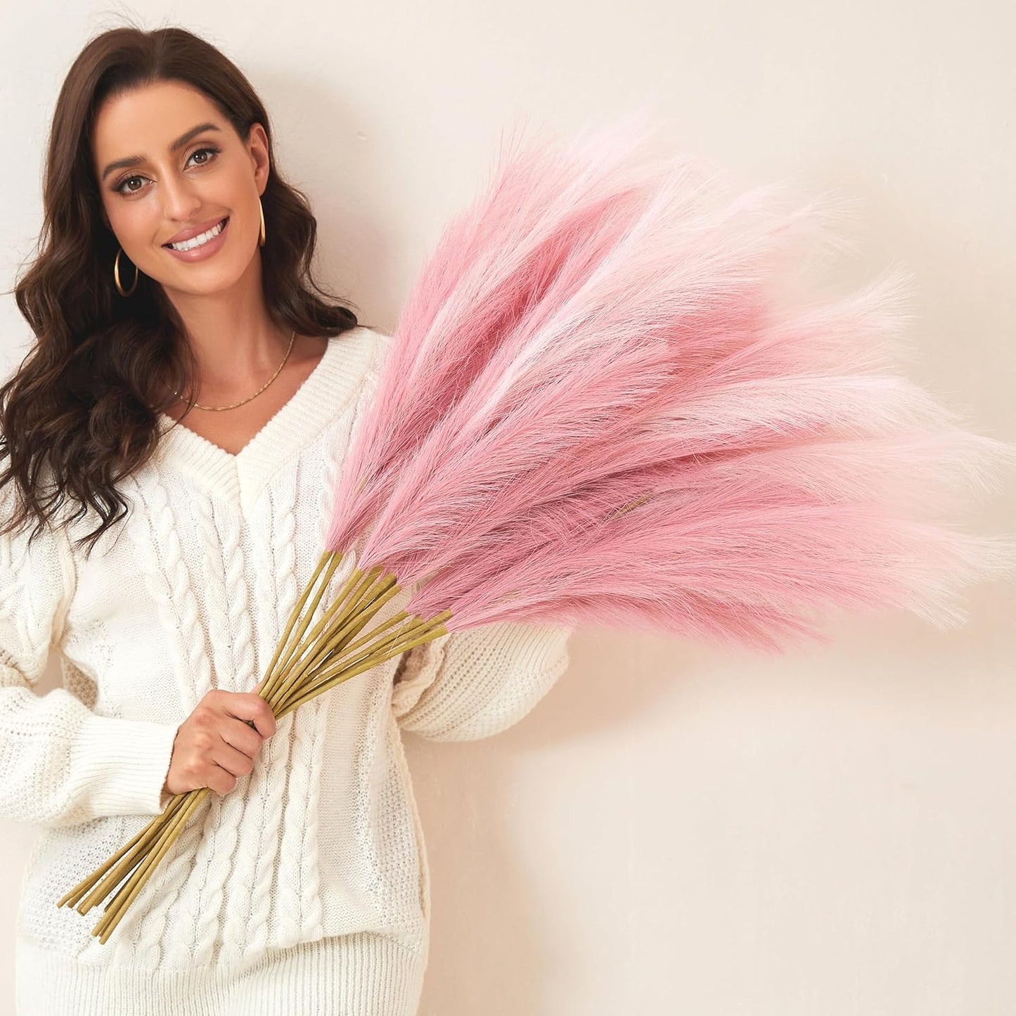 Faux Pampas Grass, 9 PCS 37''/3.1FT Tall Fluffy Fake Pompas Floral, Large Artificial Pompous Grass Branches for Floor Vase Fillers, Boho Farmhouse Room Wedding Decor (White)