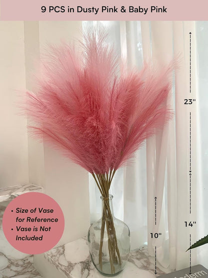 Faux Pampas Grass, 9 PCS 37''/3.1FT Tall Fluffy Fake Pompas Floral, Large Artificial Pompous Grass Branches for Floor Vase Fillers, Boho Farmhouse Room Wedding Decor (White)