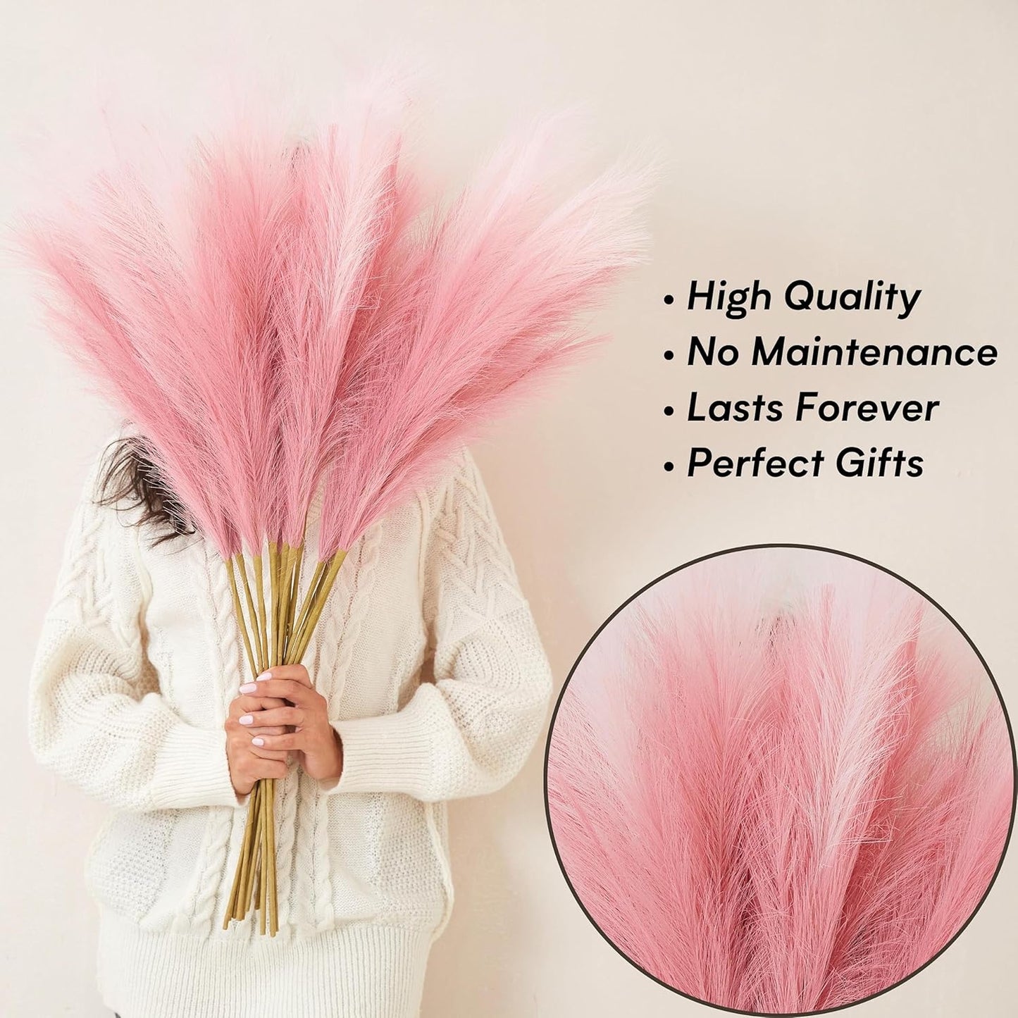 Faux Pampas Grass, 9 PCS 37''/3.1FT Tall Fluffy Fake Pompas Floral, Large Artificial Pompous Grass Branches for Floor Vase Fillers, Boho Farmhouse Room Wedding Decor (White)