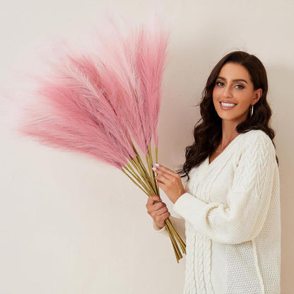 Faux Pampas Grass, 9 PCS 37''/3.1FT Tall Fluffy Fake Pompas Floral, Large Artificial Pompous Grass Branches for Floor Vase Fillers, Boho Farmhouse Room Wedding Decor (White)