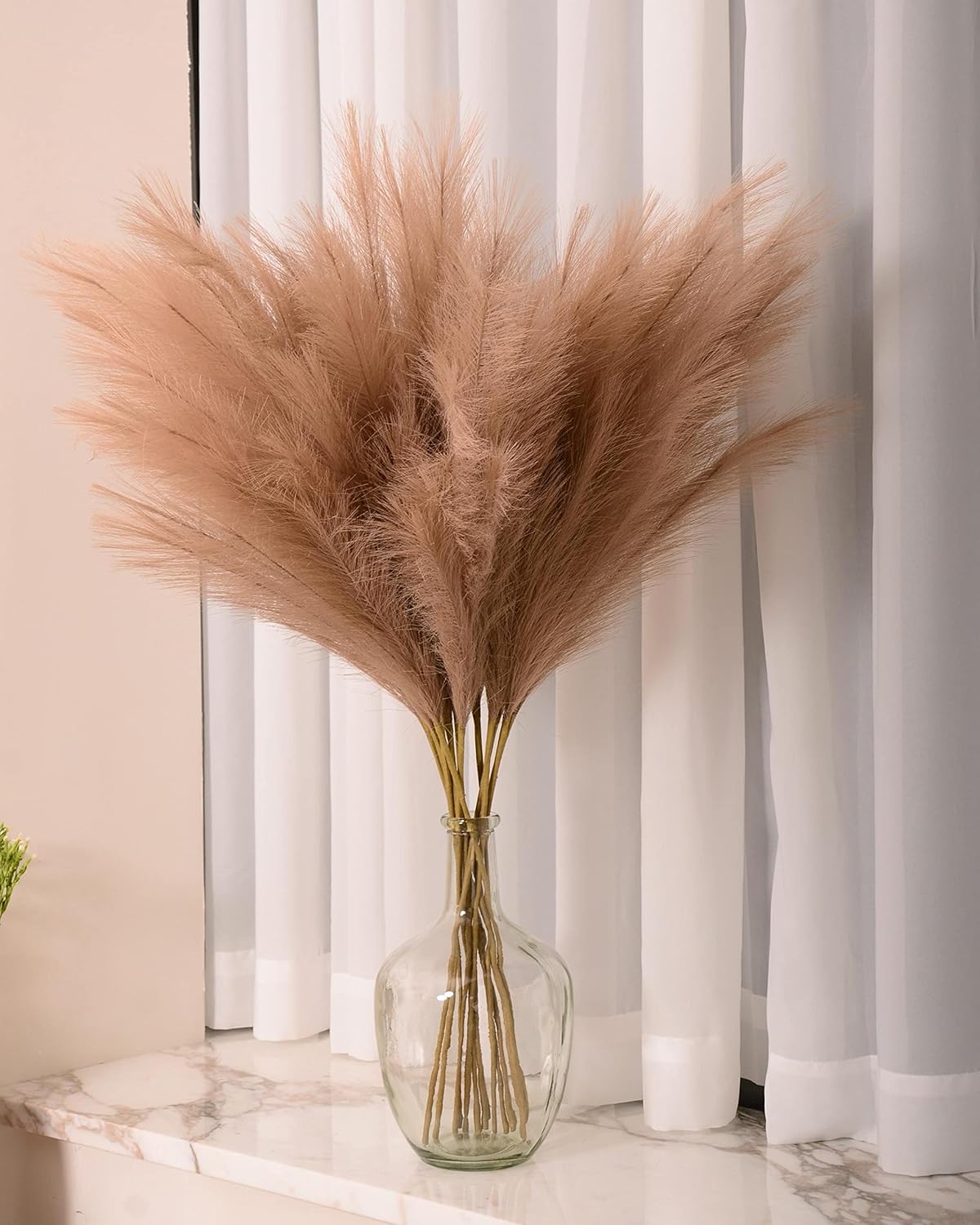 Faux Pampas Grass, 9 PCS 37''/3.1FT Tall Fluffy Fake Pompas Floral, Large Artificial Pompous Grass Branches for Floor Vase Fillers, Boho Farmhouse Room Wedding Decor (White)
