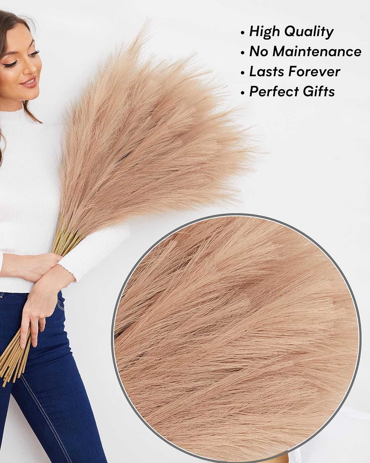 Faux Pampas Grass, 9 PCS 37''/3.1FT Tall Fluffy Fake Pompas Floral, Large Artificial Pompous Grass Branches for Floor Vase Fillers, Boho Farmhouse Room Wedding Decor (White)