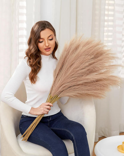 Faux Pampas Grass, 9 PCS 37''/3.1FT Tall Fluffy Fake Pompas Floral, Large Artificial Pompous Grass Branches for Floor Vase Fillers, Boho Farmhouse Room Wedding Decor (White)