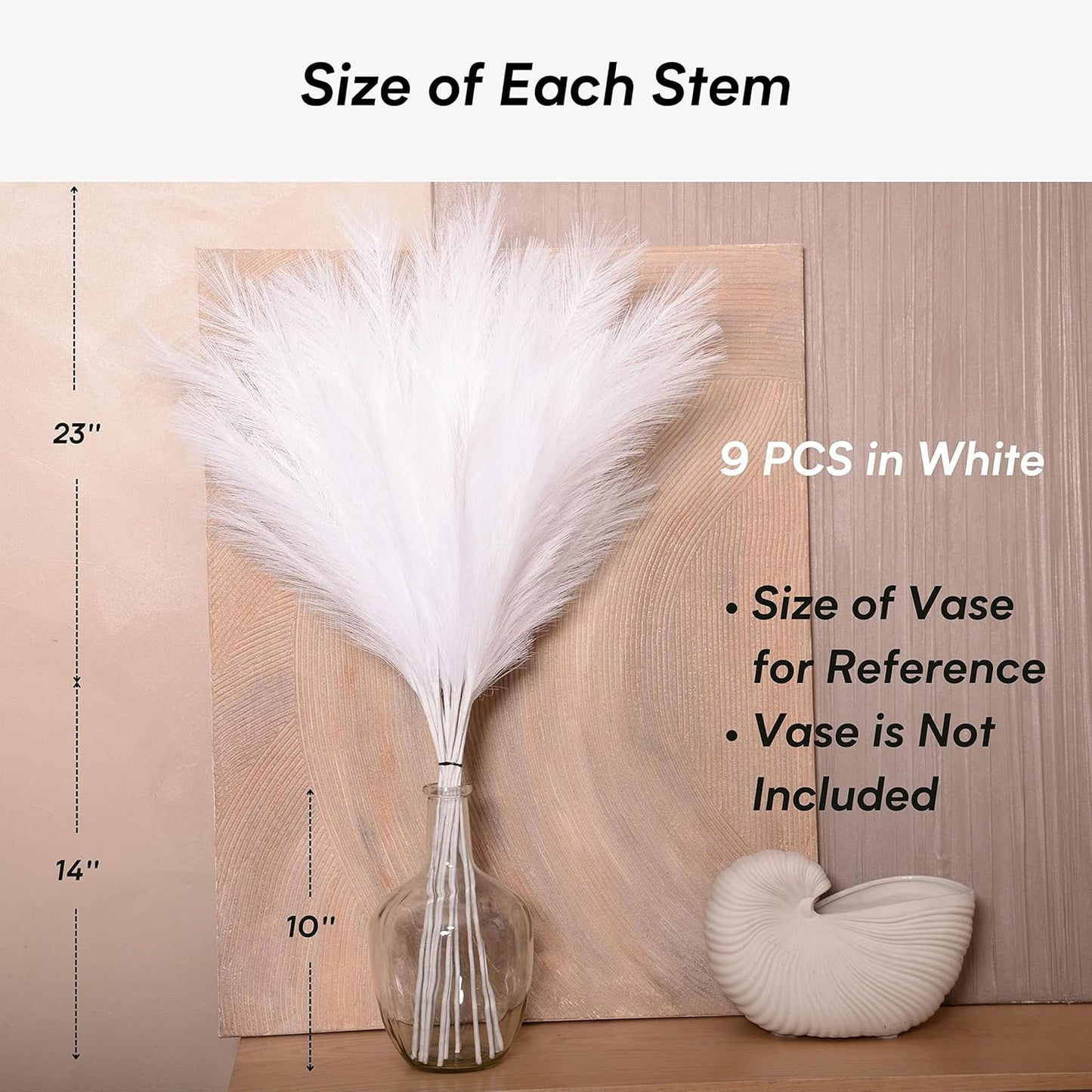 Faux Pampas Grass, 9 PCS 37''/3.1FT Tall Fluffy Fake Pompas Floral, Large Artificial Pompous Grass Branches for Floor Vase Fillers, Boho Farmhouse Room Wedding Decor (White)