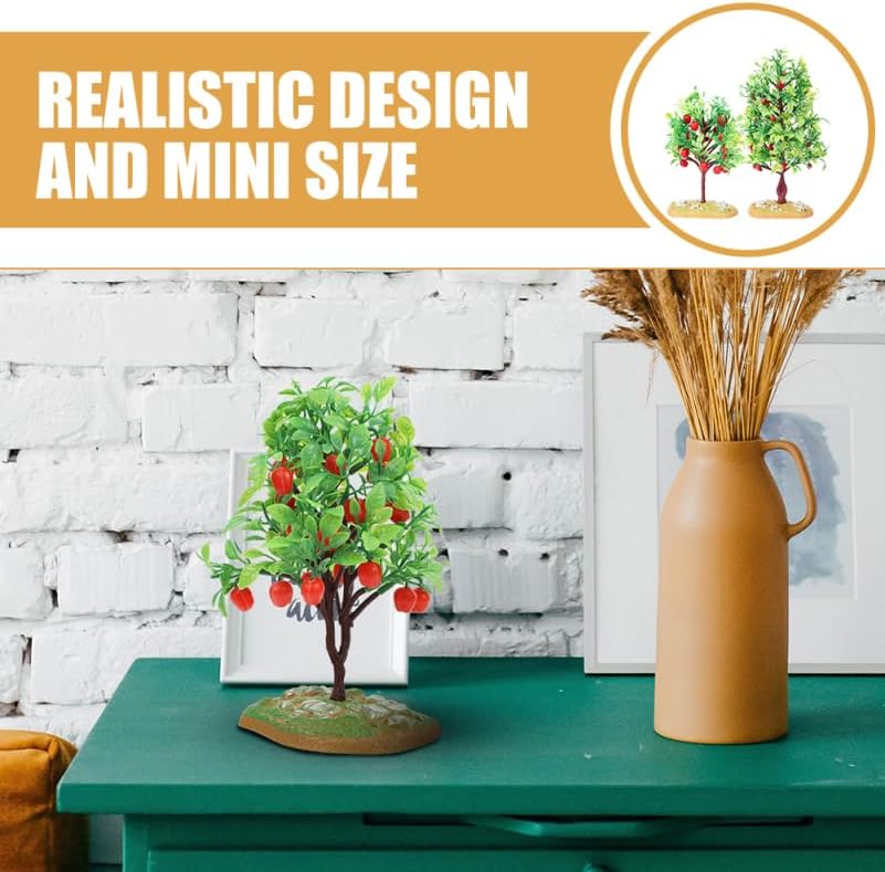 Miniature Fruit Tree Model 2 Piece Set Fake Mini Fruit Trees for Micro Landscape Decor Dollhouse Accessories Tabletop DIY Craft Simulated Tree Ornament 8.26 X 3.93 X 1.18 in