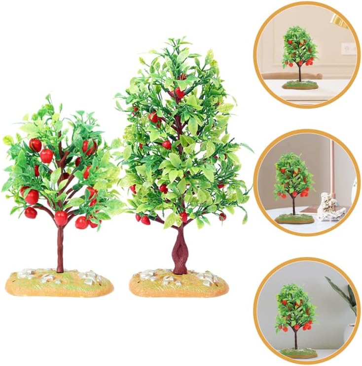 Miniature Fruit Tree Model 2 Piece Set Fake Mini Fruit Trees for Micro Landscape Decor Dollhouse Accessories Tabletop DIY Craft Simulated Tree Ornament 8.26 X 3.93 X 1.18 in