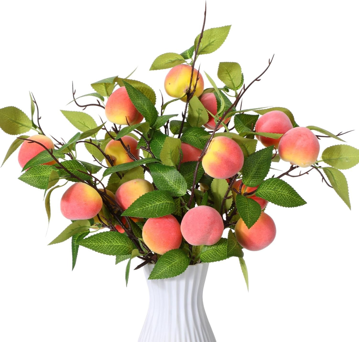 Daifunli 10 Pcs Artificial Peach Branches Fake Stem, 3 Peaches, 27.56 Inch