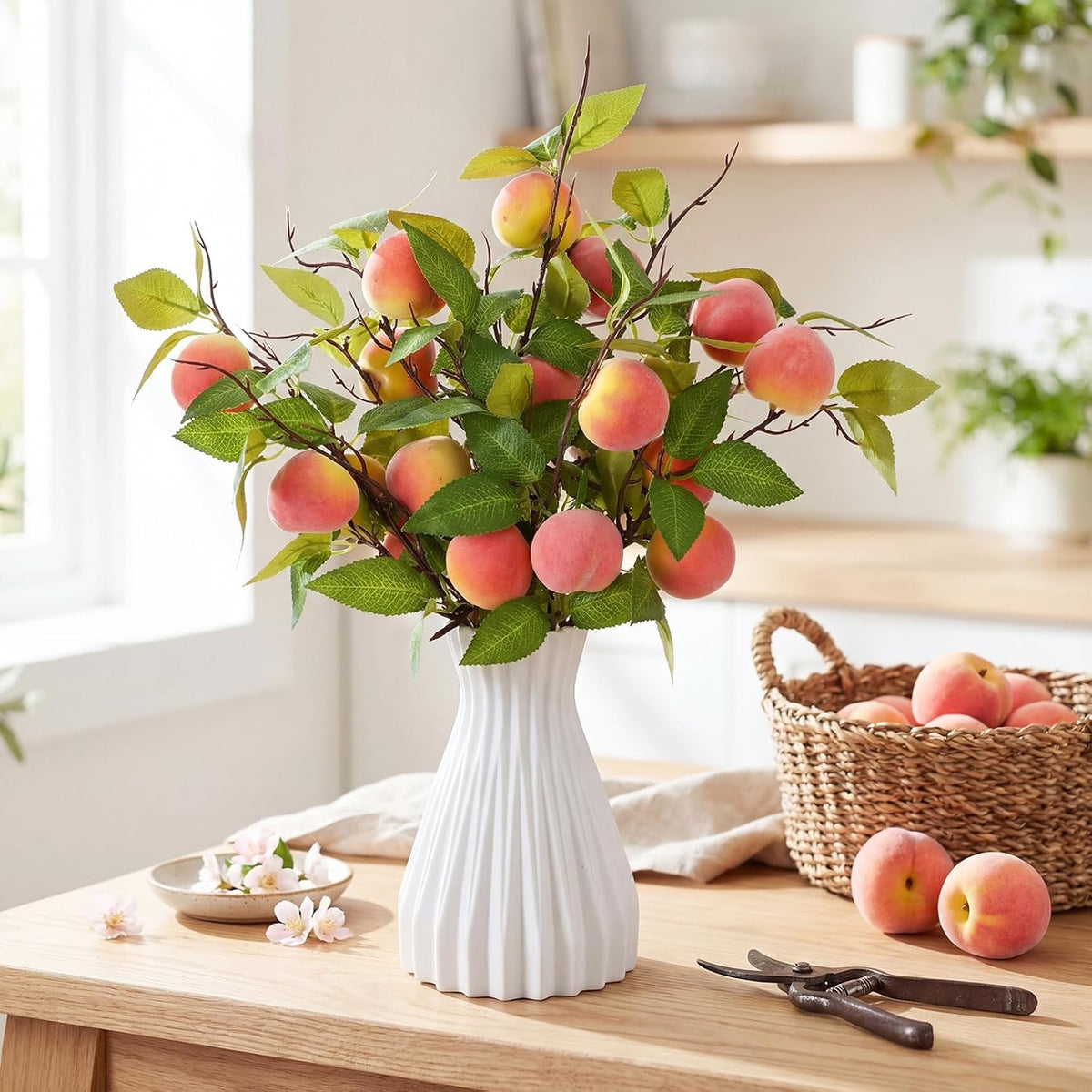 Daifunli 10 Pcs Artificial Peach Branches Fake Stem, 3 Peaches, 27.56 Inch
