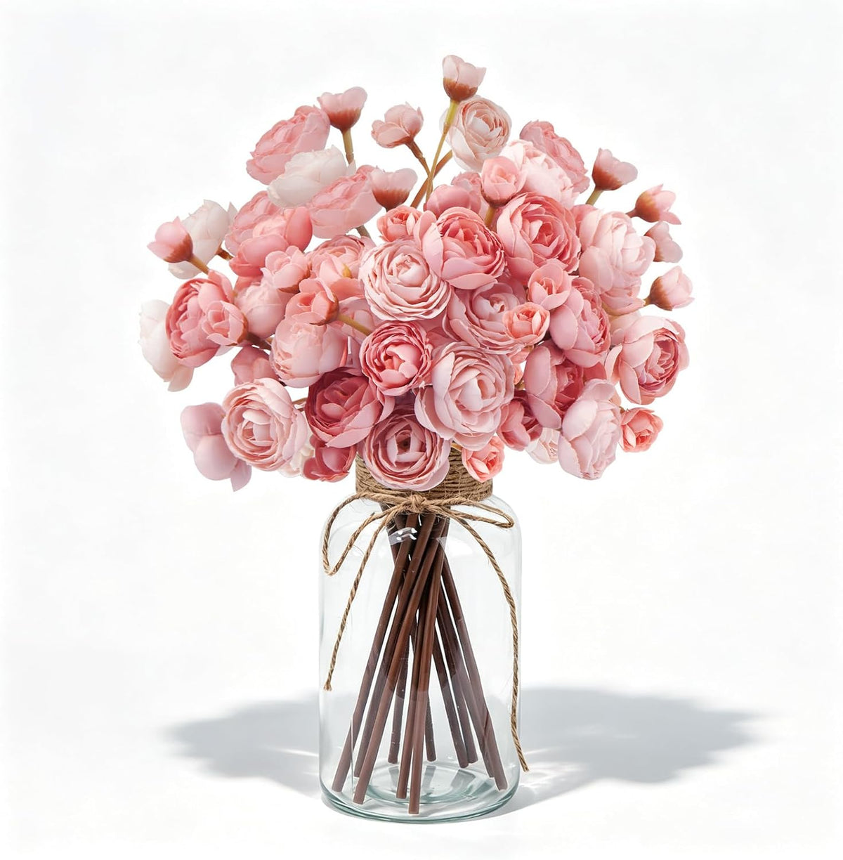 18 Pcs Ranunculus Artificial Flowers with Vase for Table Centerpieces
