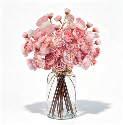 18 Pcs Ranunculus Artificial Flowers with Vase for Table Centerpieces