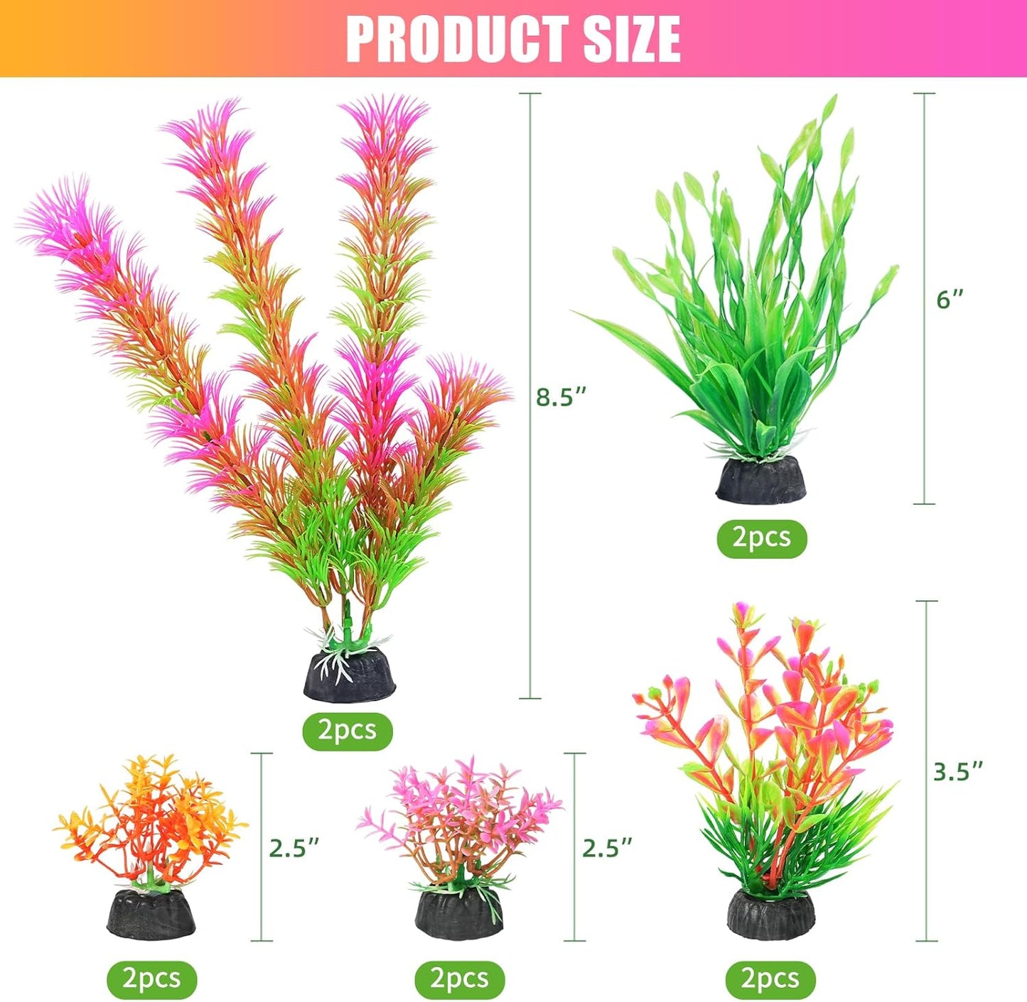 Artificial Fish Tank Plants, Aquarium Decorations, Purple Plastic Accessories, 10pcs