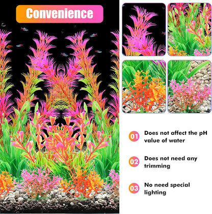 Artificial Fish Tank Plants, Aquarium Decorations, Purple Plastic Accessories, 10pcs
