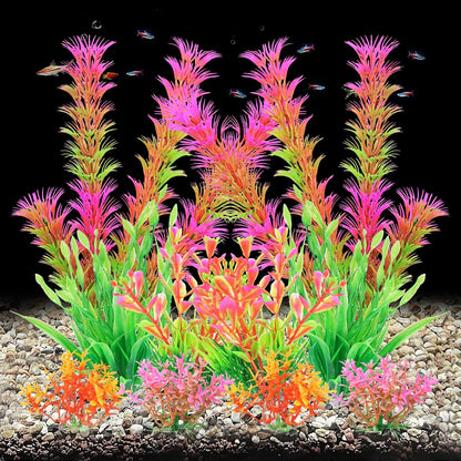 Artificial Fish Tank Plants, Aquarium Decorations, Purple Plastic Accessories, 10pcs