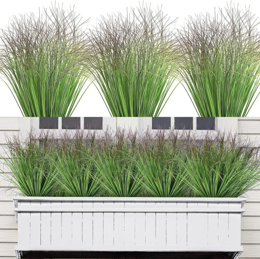 24 Pcs Artificial Fake Grass Plant 18.5 Inch Tall Faux Shrubs Wheat Grass Greenery UV Resistant Outdoor Wheat Greenery Stems Fake Shrubs Plant for Garden Outdoor Indoor Decor