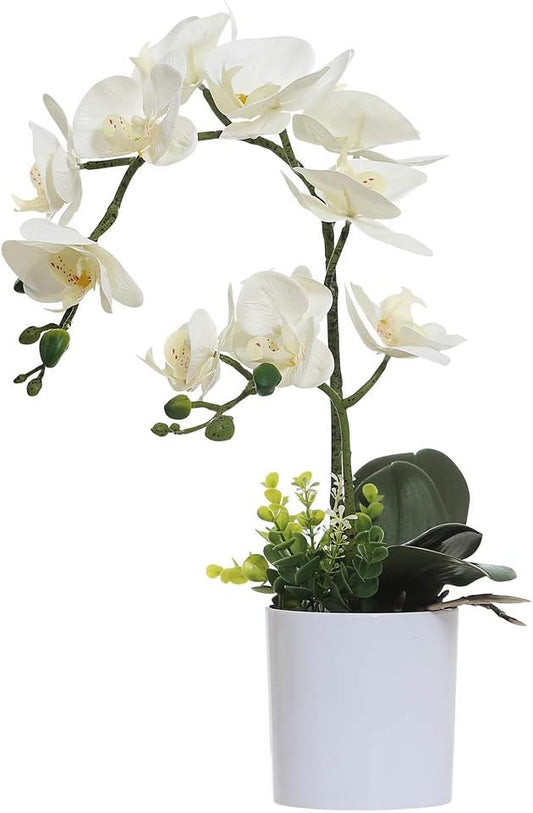 White Orchid Artificial Flowers in Pot, Fake Plastic Orchid Flowers, Decoration for Home Office Wedding(White 2 Bouquets)