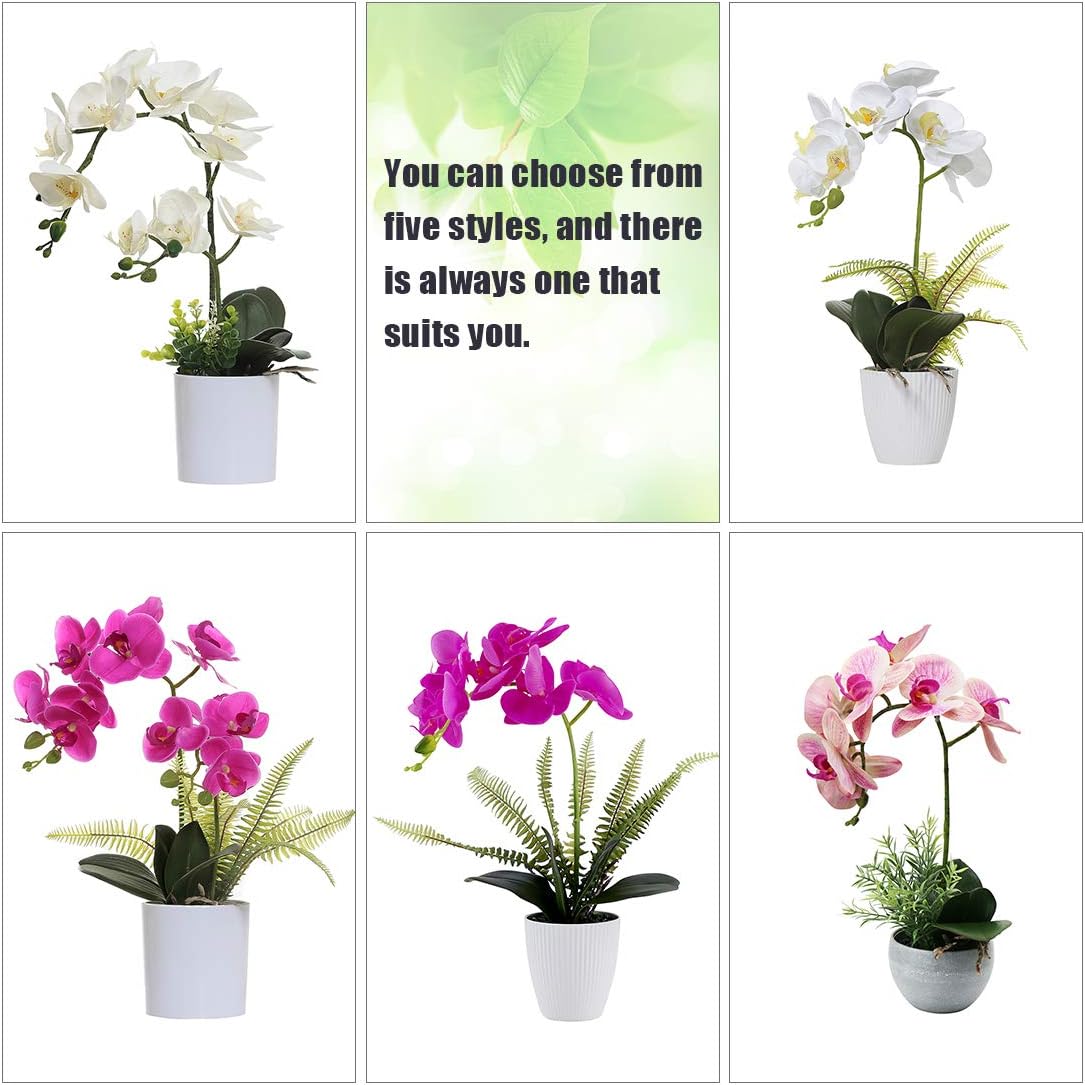 White Orchid Artificial Flowers in Pot, Fake Plastic Orchid Flowers, Decoration for Home Office Wedding(White 2 Bouquets)