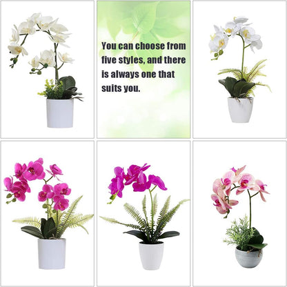White Orchid Artificial Flowers in Pot, Fake Plastic Orchid Flowers, Decoration for Home Office Wedding(White 2 Bouquets)