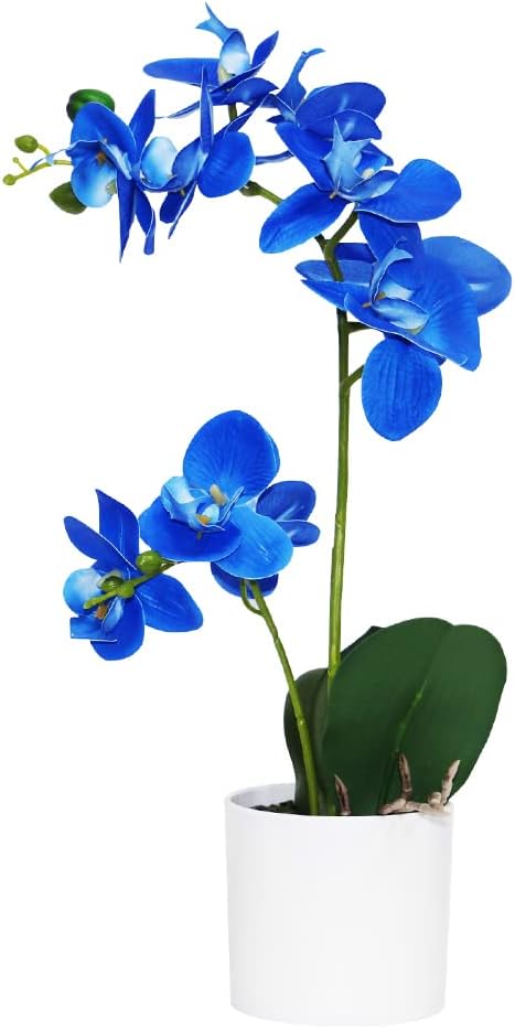 White Orchid Artificial Flowers in Pot, Fake Plastic Orchid Flowers, Decoration for Home Office Wedding(White 2 Bouquets)