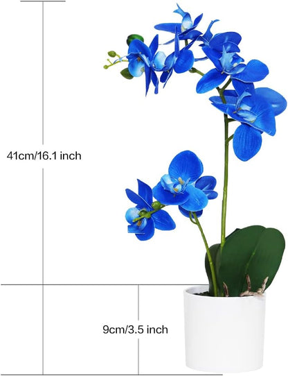 White Orchid Artificial Flowers in Pot, Fake Plastic Orchid Flowers, Decoration for Home Office Wedding(White 2 Bouquets)