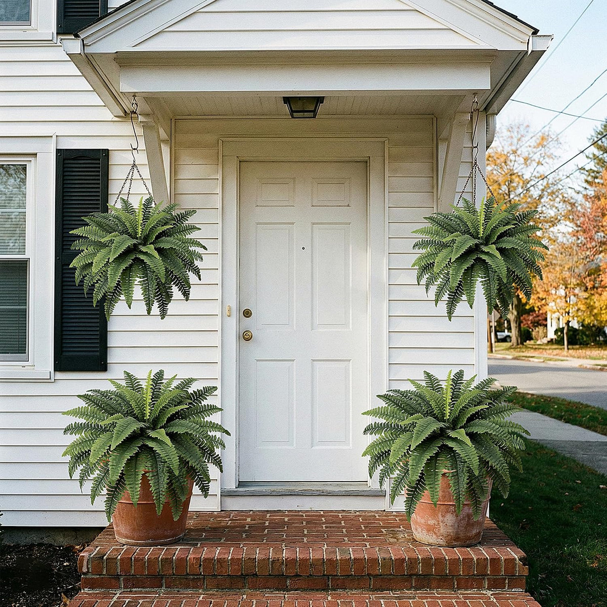 Fake Ferns - Set of 2 Faux Boston Ferns Large Artificial Plants, 40 Leaves per Bouquet, 35 Inches Large Artificial Ferns for Outdoors/Indoor Home, Office, Garden Decoration