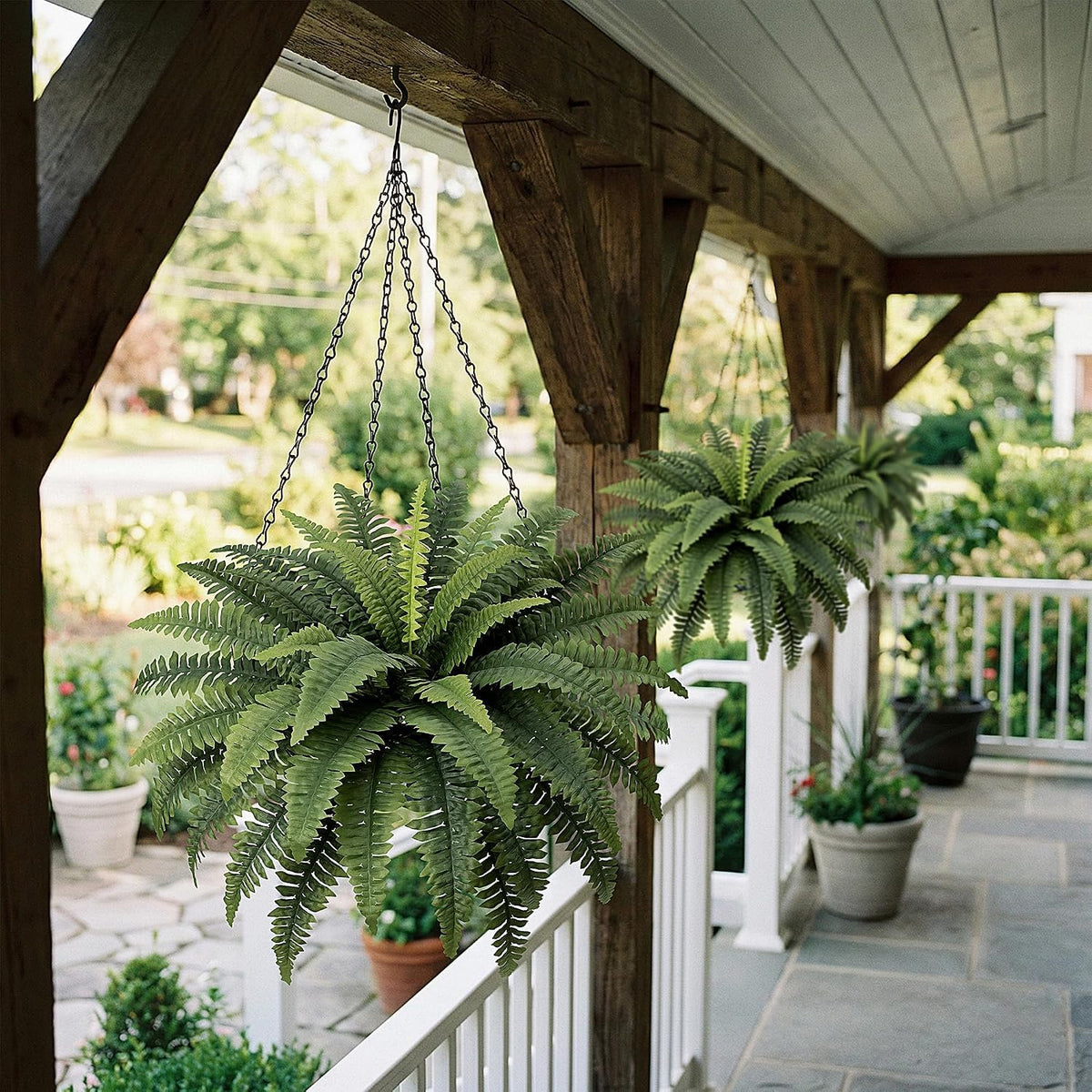 Fake Ferns - Set of 2 Faux Boston Ferns Large Artificial Plants, 40 Leaves per Bouquet, 35 Inches Large Artificial Ferns for Outdoors/Indoor Home, Office, Garden Decoration