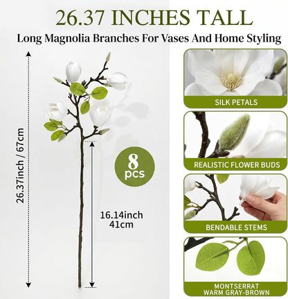 Set of 4 White 25 Inch Artificial Magnolia Flowers Branches