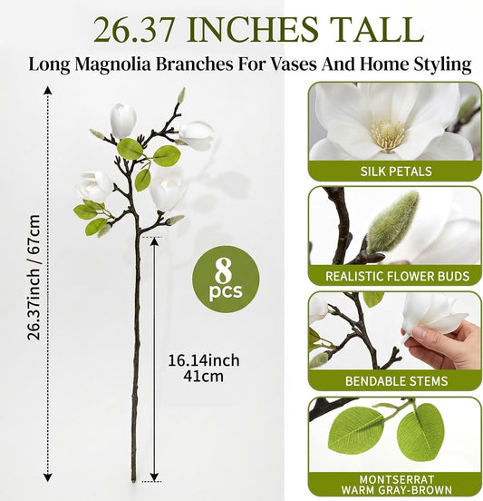 Set of 4 White 25 Inch Artificial Magnolia Flowers Branches