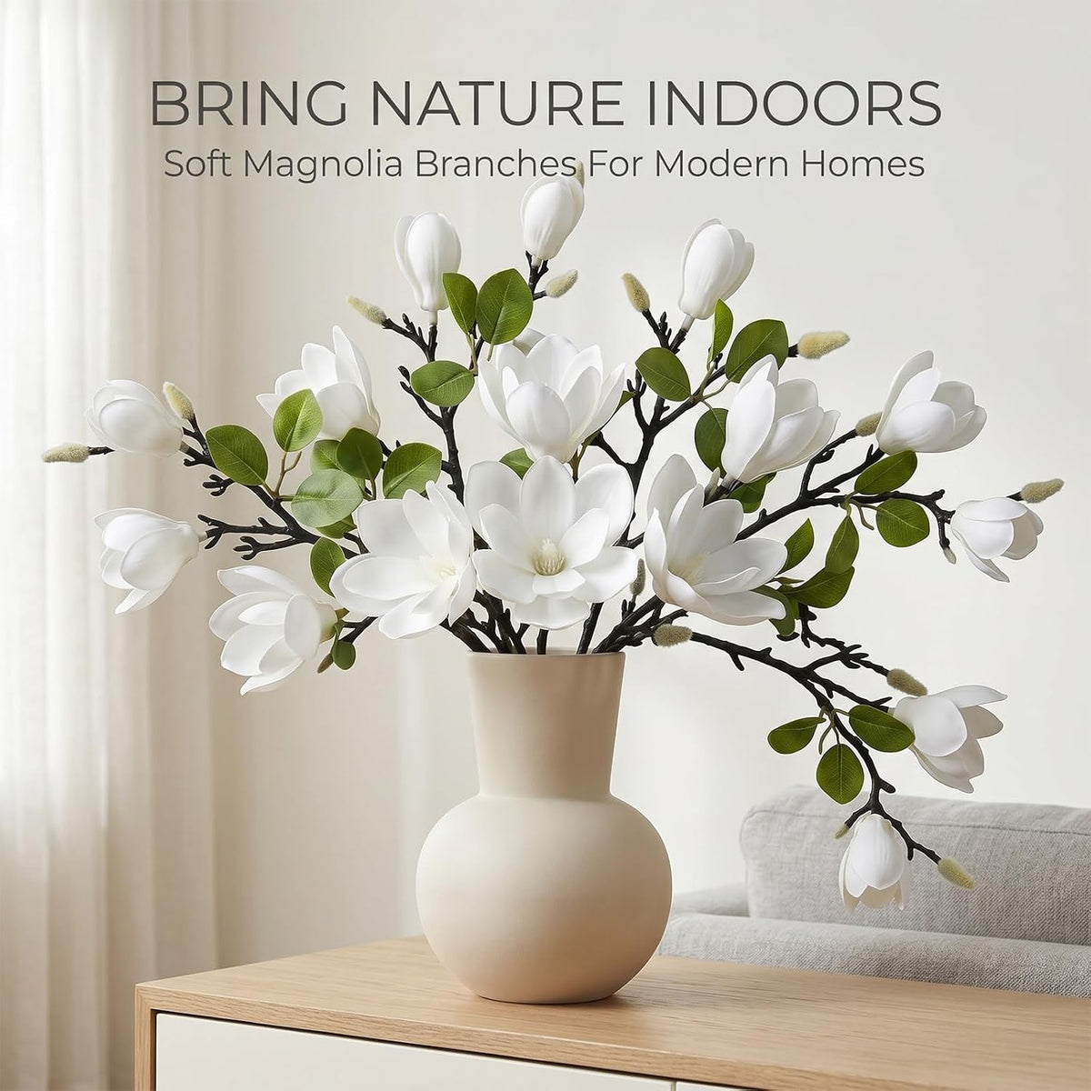 Set of 4 White 25 Inch Artificial Magnolia Flowers Branches