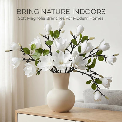 Set of 4 White 25 Inch Artificial Magnolia Flowers Branches