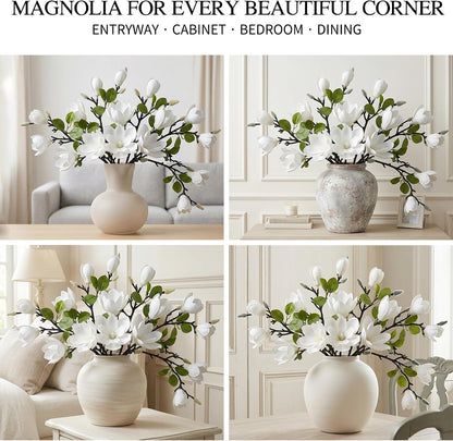 Set of 4 White 25 Inch Artificial Magnolia Flowers Branches