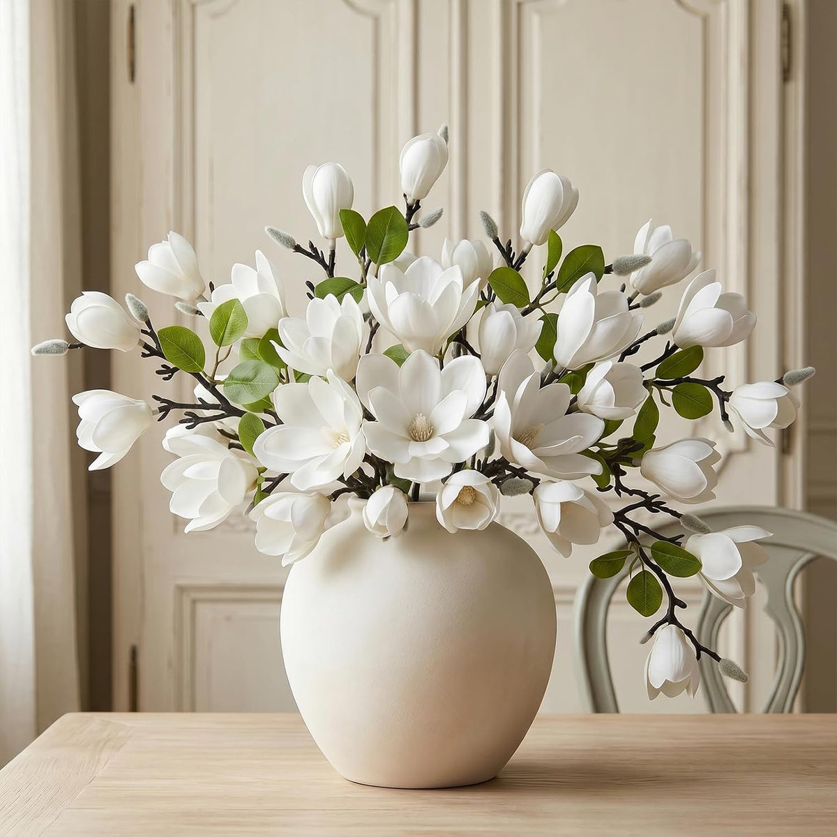 Set of 4 White 25 Inch Artificial Magnolia Flowers Branches