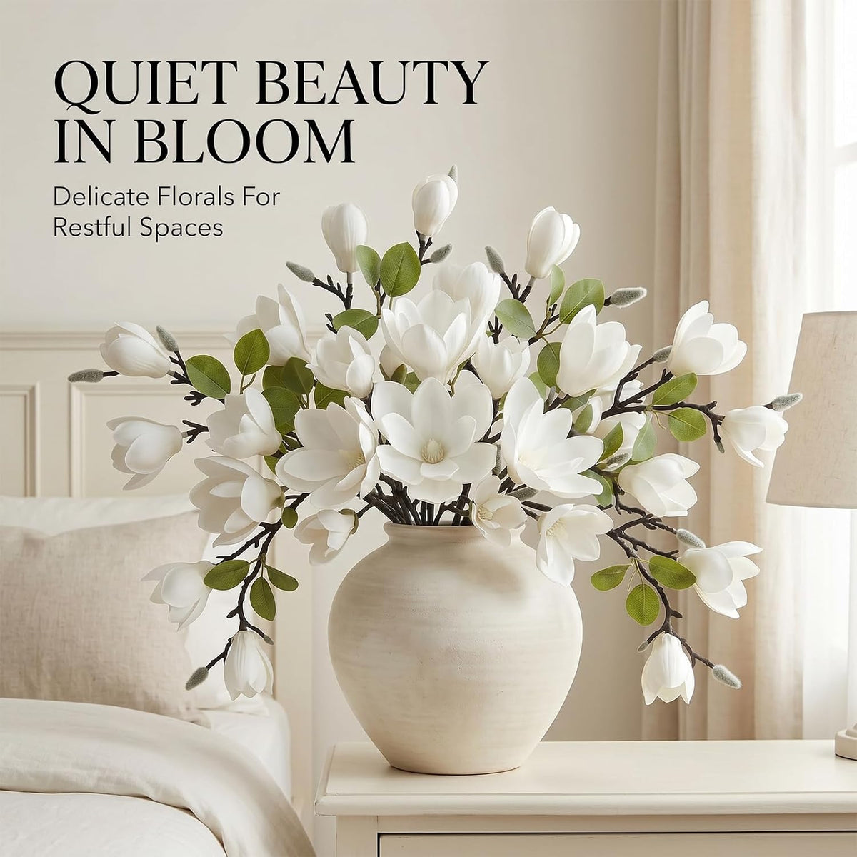 Set of 4 White 25 Inch Artificial Magnolia Flowers Branches