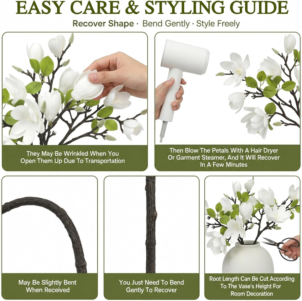 Set of 4 White 25 Inch Artificial Magnolia Flowers Branches