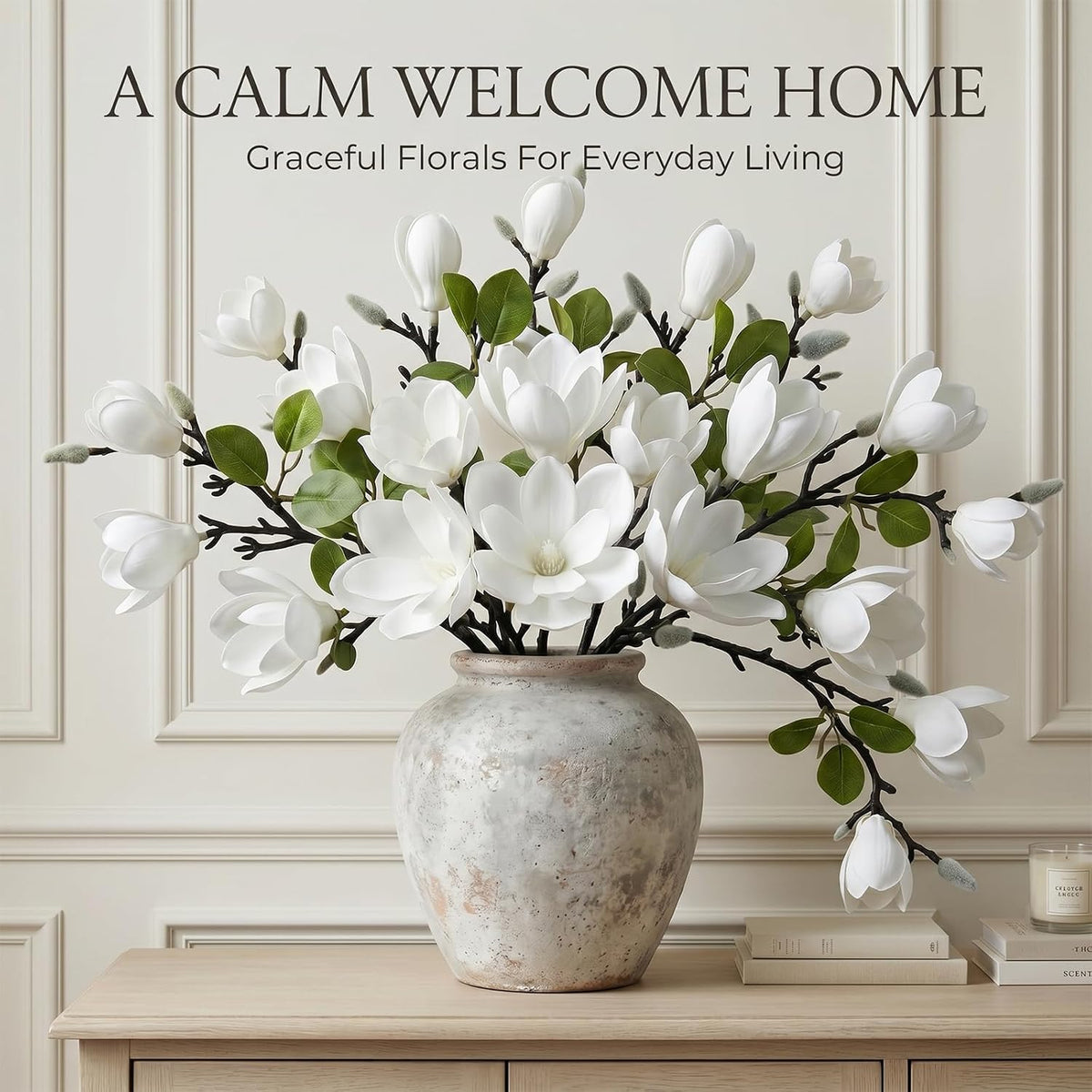 Set of 4 White 25 Inch Artificial Magnolia Flowers Branches