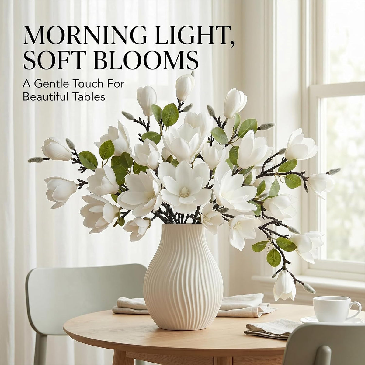 Set of 4 White 25 Inch Artificial Magnolia Flowers Branches
