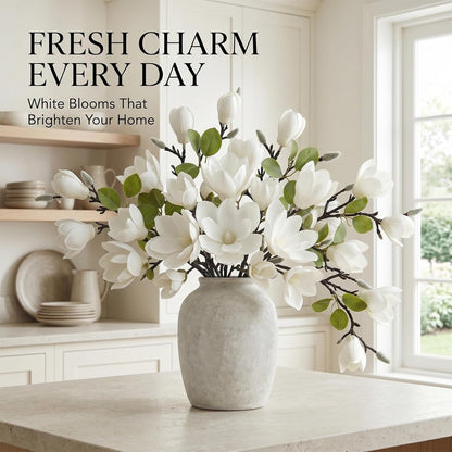 Set of 4 White 25 Inch Artificial Magnolia Flowers Branches
