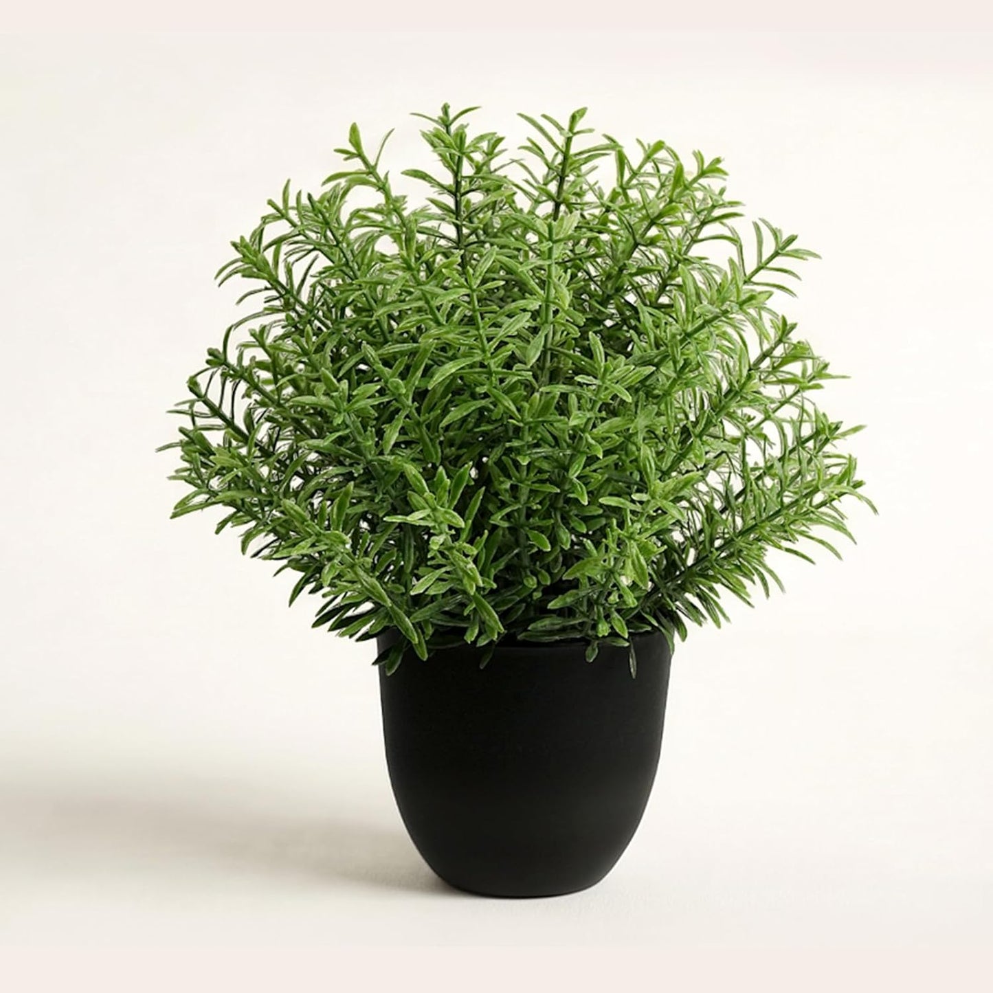 8-Inch Artificial Rosemary Plant, Small Faux Potted Greenery | Small realistic plastic faux shrub pot for indoor home, office, shelf, table, kitchen, and bathroom wall decor.