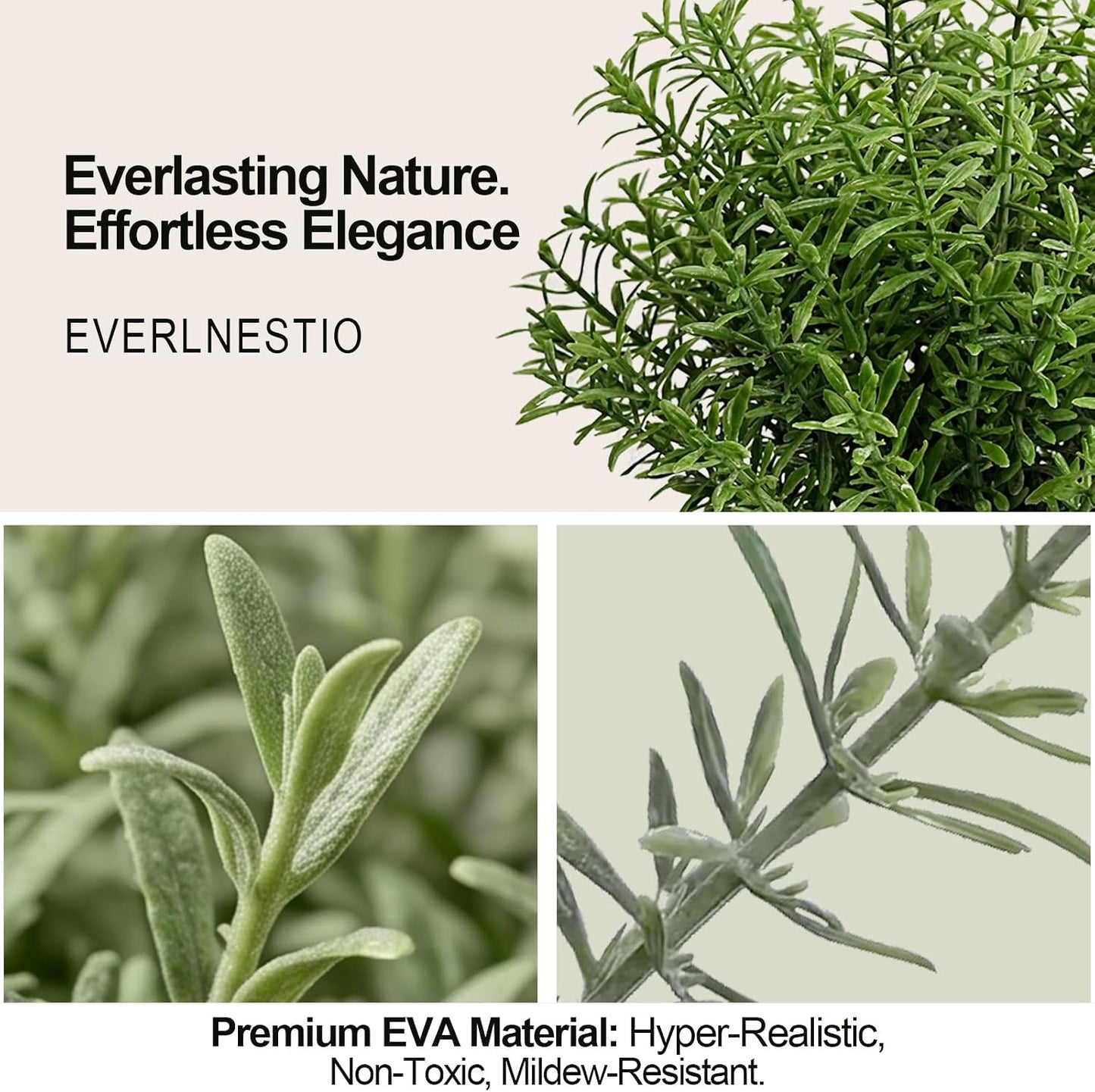 8-Inch Artificial Rosemary Plant, Small Faux Potted Greenery | Small realistic plastic faux shrub pot for indoor home, office, shelf, table, kitchen, and bathroom wall decor.