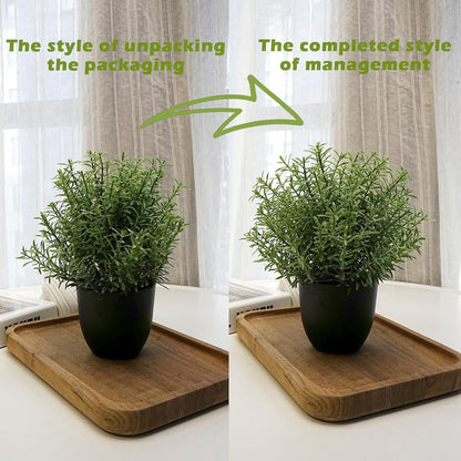 8-Inch Artificial Rosemary Plant, Small Faux Potted Greenery | Small realistic plastic faux shrub pot for indoor home, office, shelf, table, kitchen, and bathroom wall decor.