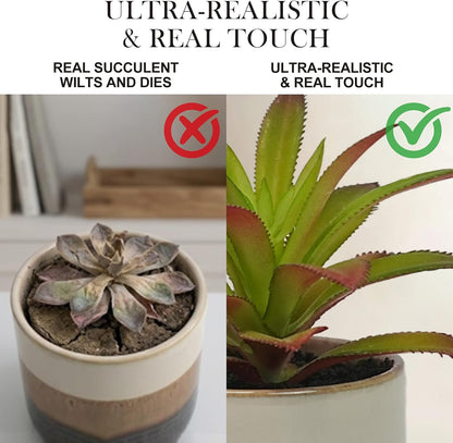 8-Inch Artificial Rosemary Plant, Small Faux Potted Greenery | Small realistic plastic faux shrub pot for indoor home, office, shelf, table, kitchen, and bathroom wall decor.