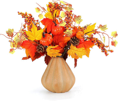 3pcs Thanksgiving Decorative Cuttings, Artificial Plant Cuttings, Maple Leaf Pumpkin Elements,Small Fall Fake Plant,for Farmhouse Home Party Thanksgiving Day Halloween