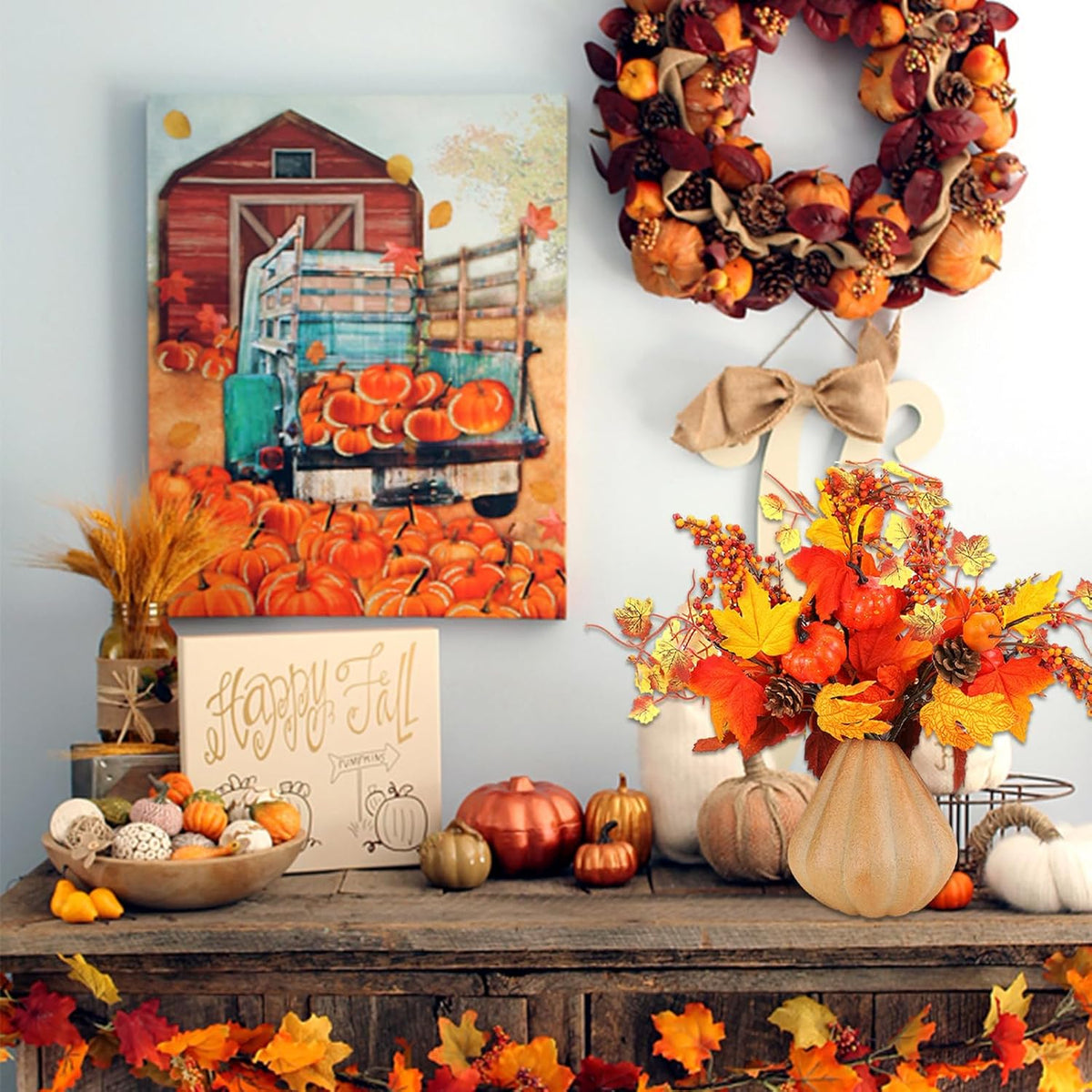 3pcs Thanksgiving Decorative Cuttings, Artificial Plant Cuttings, Maple Leaf Pumpkin Elements,Small Fall Fake Plant,for Farmhouse Home Party Thanksgiving Day Halloween