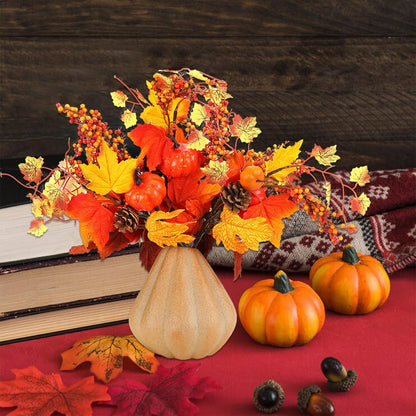 3pcs Thanksgiving Decorative Cuttings, Artificial Plant Cuttings, Maple Leaf Pumpkin Elements,Small Fall Fake Plant,for Farmhouse Home Party Thanksgiving Day Halloween