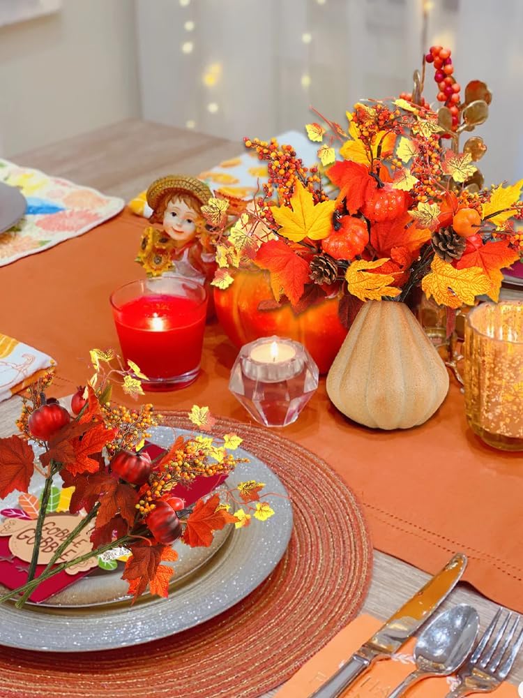 3pcs Thanksgiving Decorative Cuttings, Artificial Plant Cuttings, Maple Leaf Pumpkin Elements,Small Fall Fake Plant,for Farmhouse Home Party Thanksgiving Day Halloween