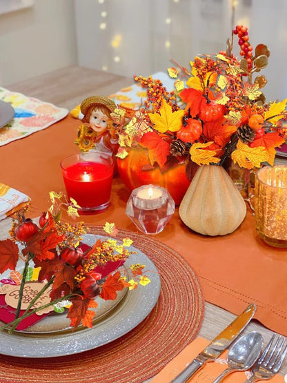 3pcs Thanksgiving Decorative Cuttings, Artificial Plant Cuttings, Maple Leaf Pumpkin Elements,Small Fall Fake Plant,for Farmhouse Home Party Thanksgiving Day Halloween