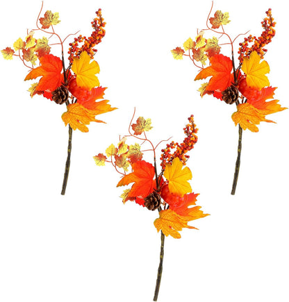 3pcs Thanksgiving Decorative Cuttings, Artificial Plant Cuttings, Maple Leaf Pumpkin Elements,Small Fall Fake Plant,for Farmhouse Home Party Thanksgiving Day Halloween