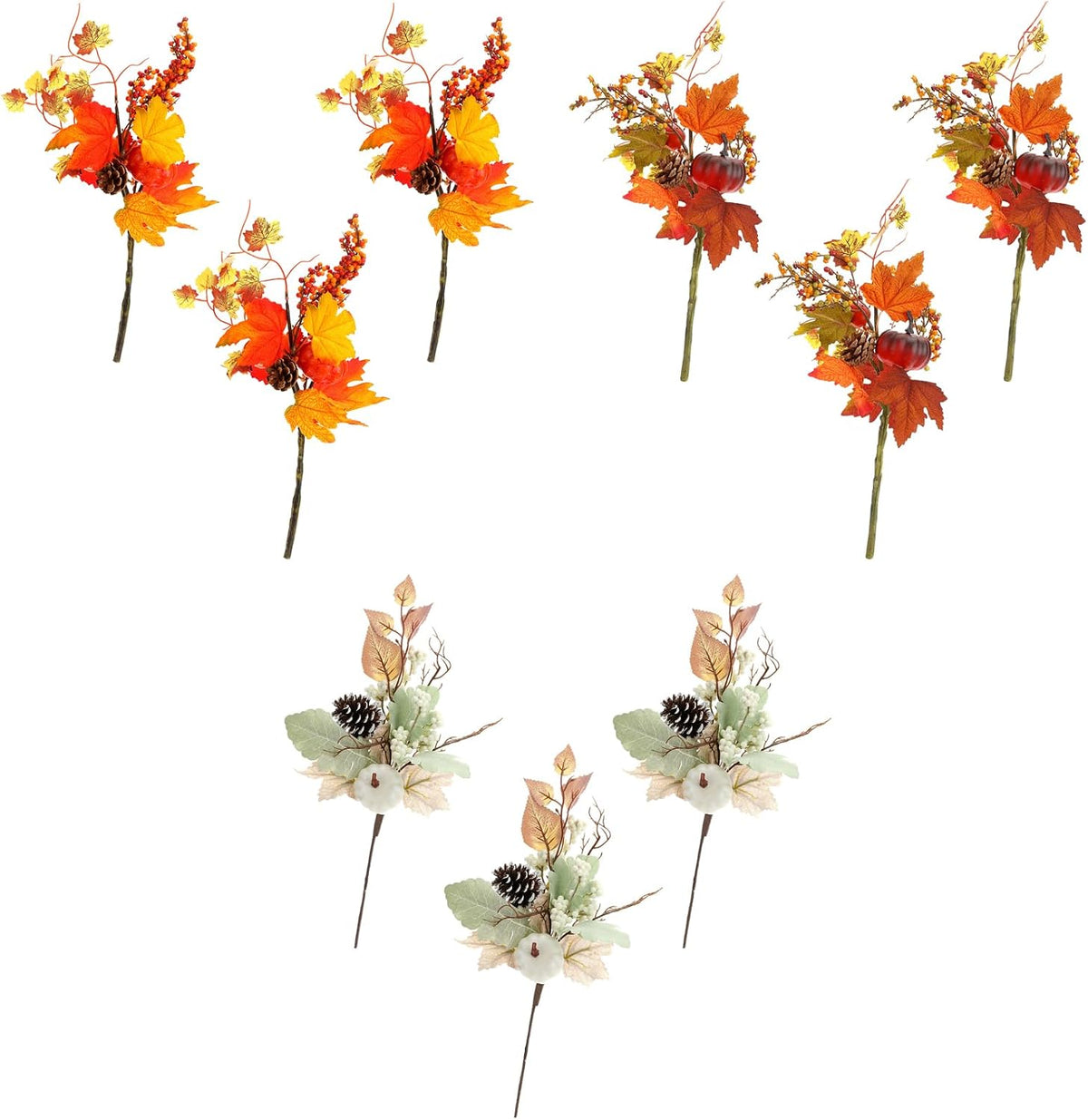 3pcs Thanksgiving Decorative Cuttings, Artificial Plant Cuttings, Maple Leaf Pumpkin Elements,Small Fall Fake Plant,for Farmhouse Home Party Thanksgiving Day Halloween