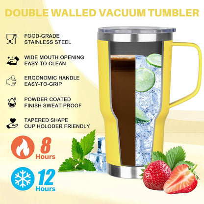 30 oz Tumbler with Handle, Stainless Steel Insulated Tumbler with Lid and Straw, Double Wall Vacuum Coffee Mug Tumbler, Insulated Coffee Thermal Cup for Cold and Hot (Yellow)
